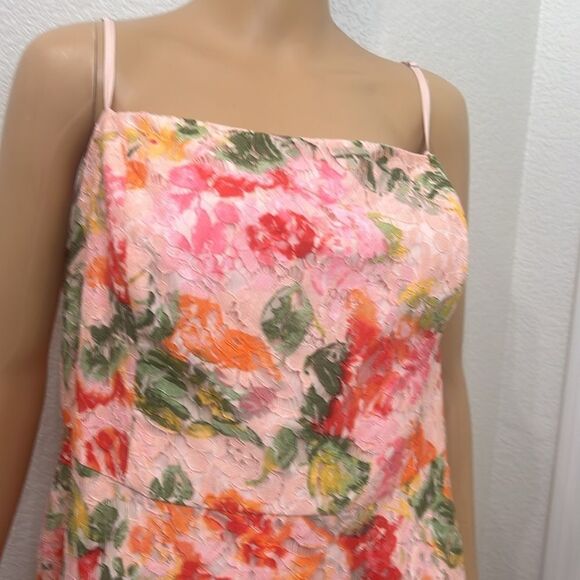 DB Studio Floral Lace Midi Length Flower Dress Spaghetti Strap Sleeve Pink Red - Picture 3 of 10